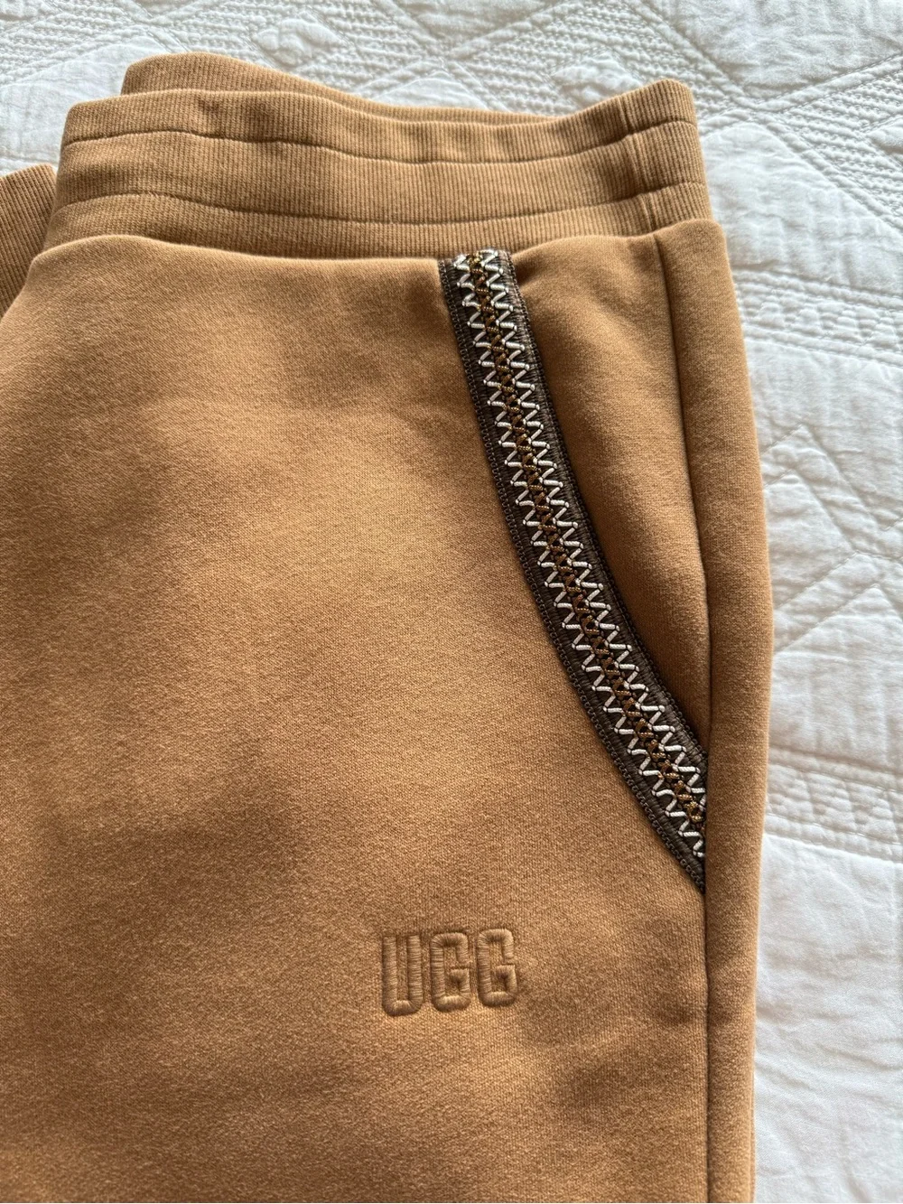 UGG Men's Sweatpants in Caramel with Dark Brown Trim. Worn 1x.  Unisex